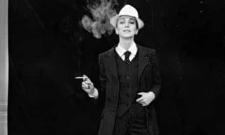 A model in the smoking suit by Yves Saint Laurent in 1967